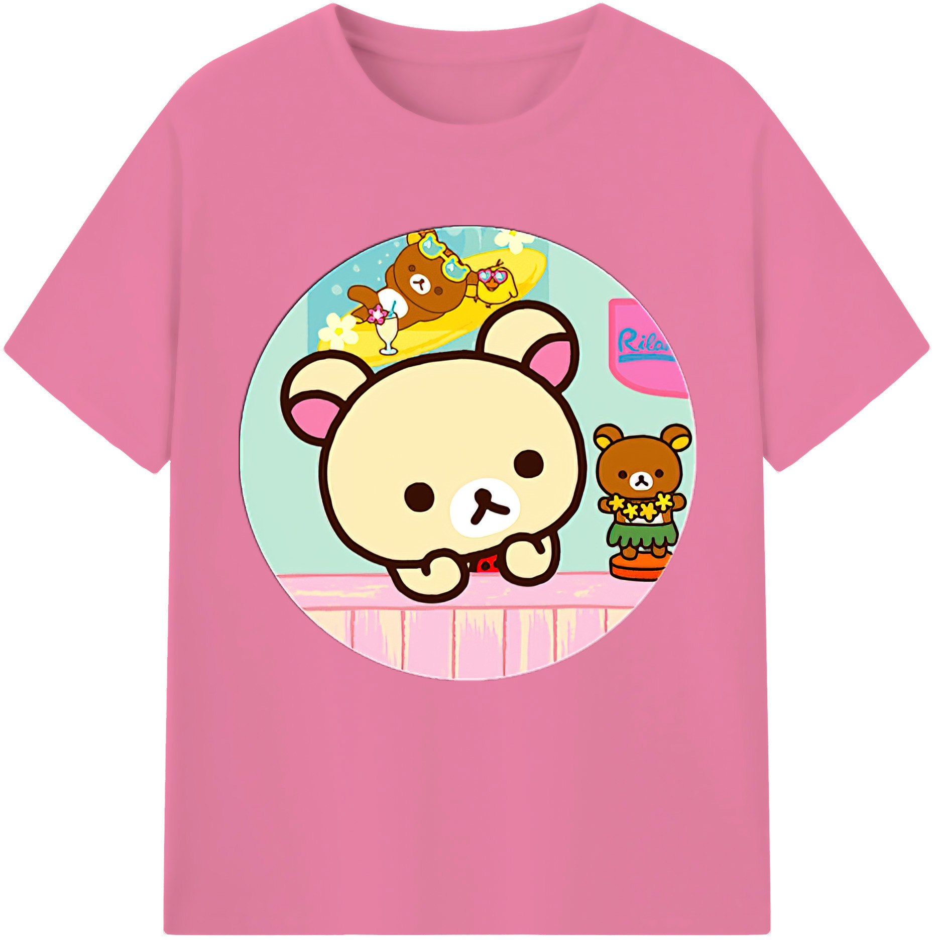 （画像用） リラックマ リラックマ キイロイトリ Rilakkuma Korilakkuma Kiiroitori 綿100％半袖Tシャツ（フロントプリント）